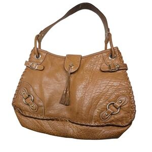 The Sak Vintage Brown Pebbled Leather Hobo Bag Shoulder Purse Silver Hardware